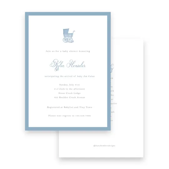 Vintage Blue Carriage Baby Shower Invitation