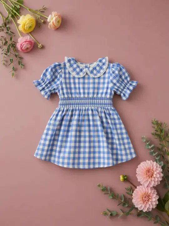 Baby Hannah Dress Set in Blue Gingham