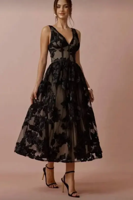 Lace Sexy V-neck Corset Prom Gown , Black Women's Maxi Evening Dress Cocktail Dress RS2314