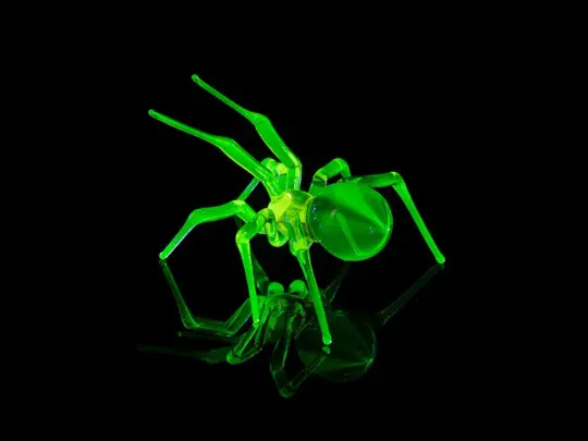 Uranium Glass Spider Figurine – Glowing Green Lampwork Spider – Handmade Gothic Halloween Decor – Creepy Cute UV Reactive Sculpture