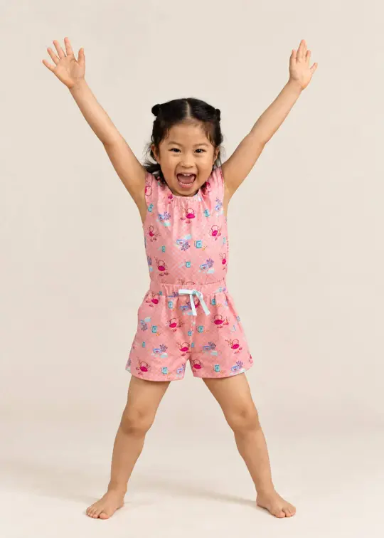 Flutter Playsuit - Pink Teapots