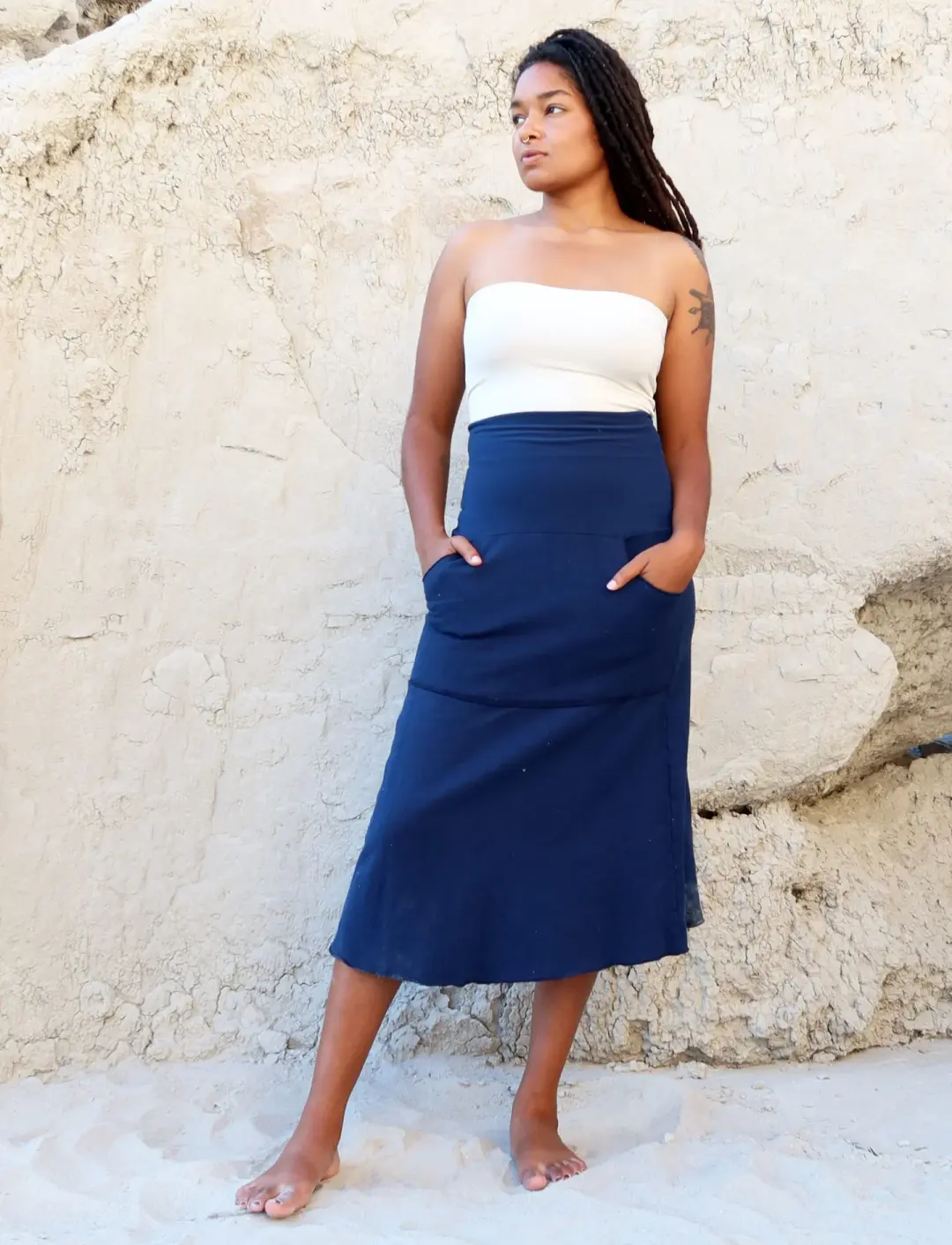 Kangaroo Pocket Simplicity Below Knee Skirt