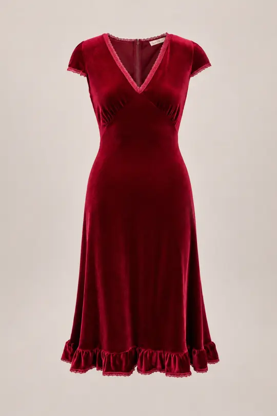Livia Dress in Burgundy Velvet