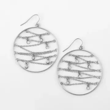 Silver with Clear Rhinestones Hoop Earrings