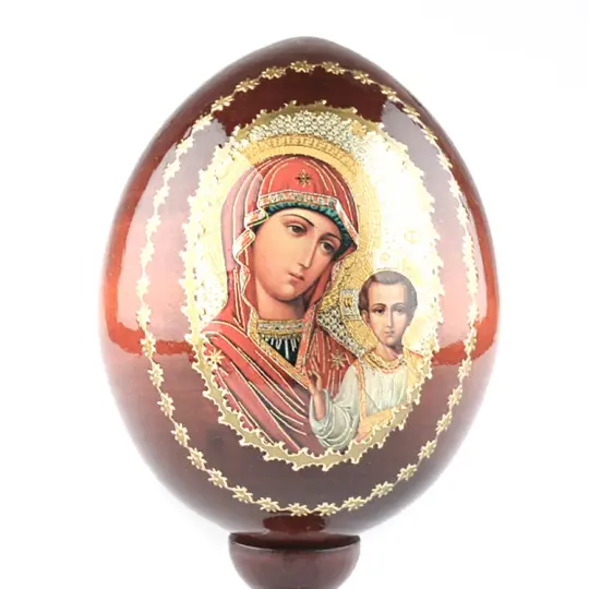 Madonna & Jesus Wooden Icon Egg
