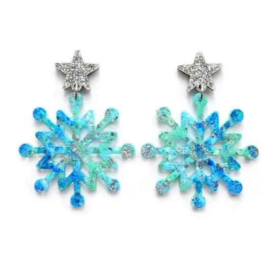 Blue Snowflake Winter Resin Acrylic Earrings