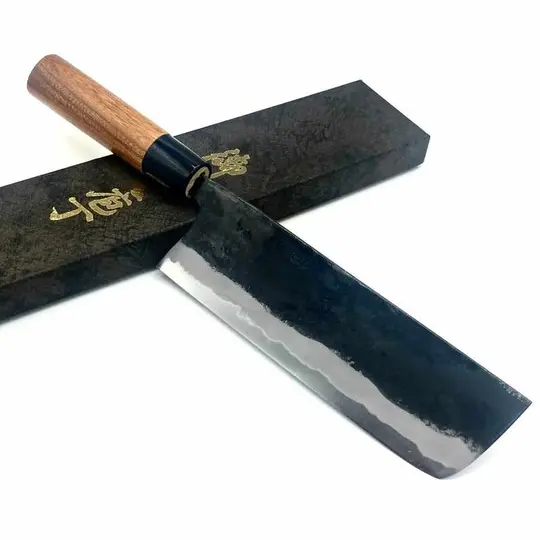Kyohei Shindo Warikomi Blue #2 Kurouchi 165mm Nakiri with Keyaki Wa Handle and Plastic Ferrule