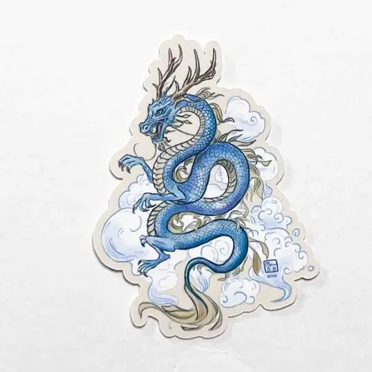 Blue Chinese Dragon Sticker, 3"