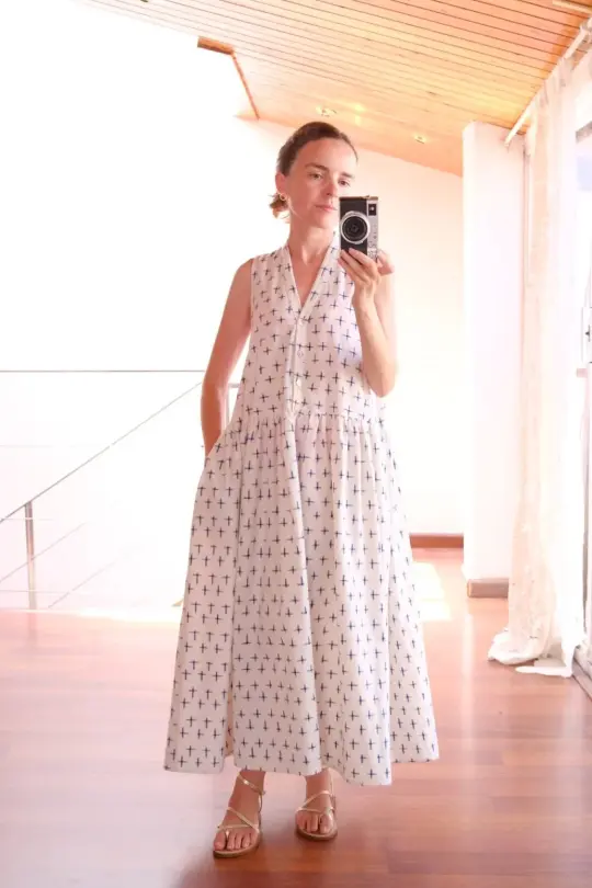 MERLE dress in the blue cross ikat fabric- M, XL