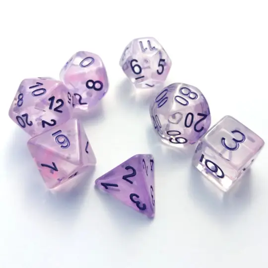 Lavender Mist Dice Set – 7-Piece Purple Haze Shimmer DnD Dice