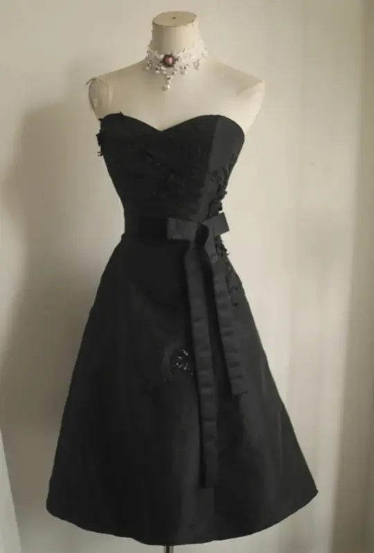 Black strapless fitted midi ball gown R6792
