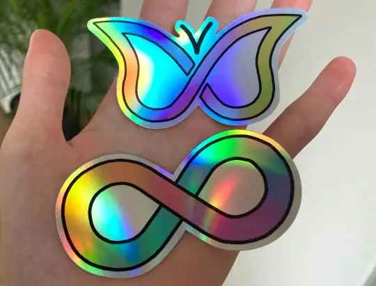Holographic stickers Autism infinity symbol and ADHD butterfly symbol