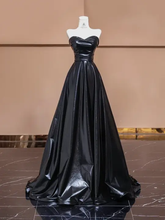 Black strapless, fitted waist, full skirt, long ball gown R8356