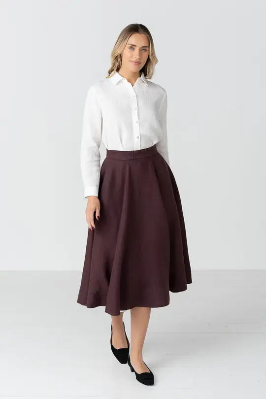 Classic – Full-Circle Twill Linen Midi Skirt
