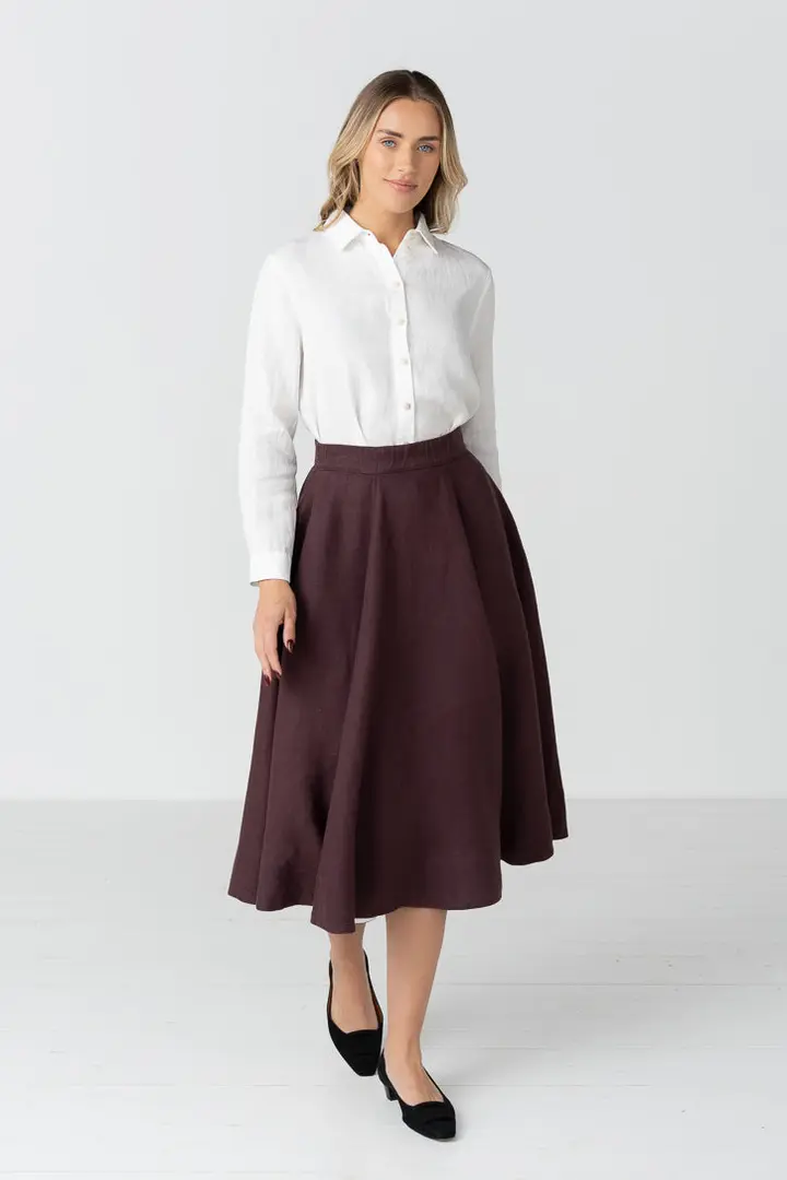 Classic – Full-Circle Twill Linen Midi Skirt