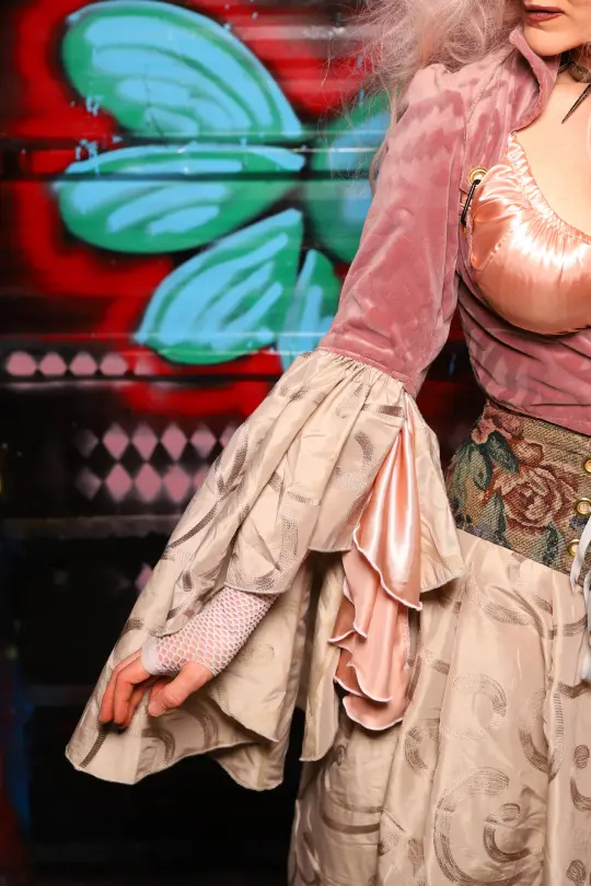 Detachable Sleeve w/flounce in Blush Motif Velvet - The Darling Dolly Collection