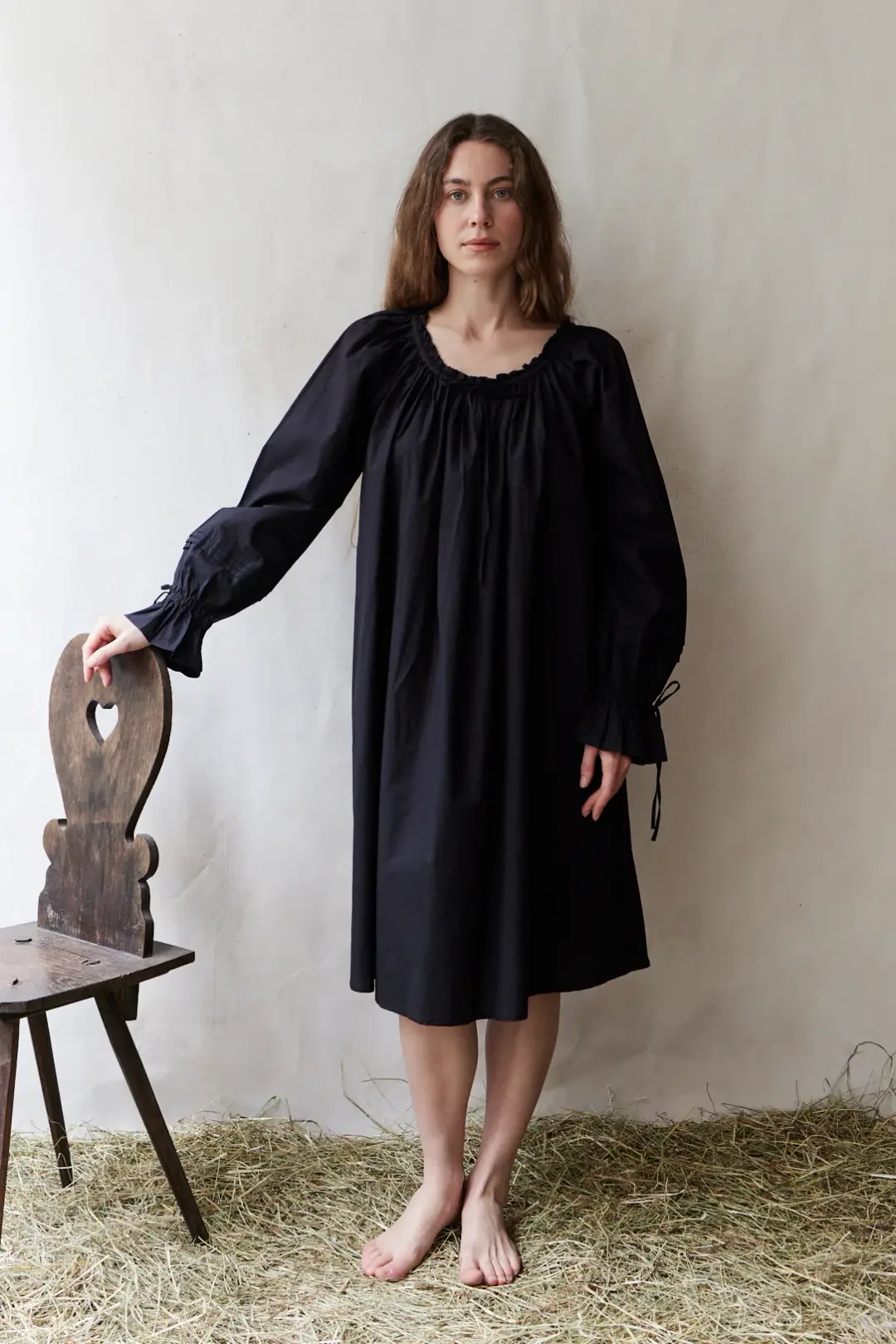 Chemisier long 'Cosima' à manches longues noir