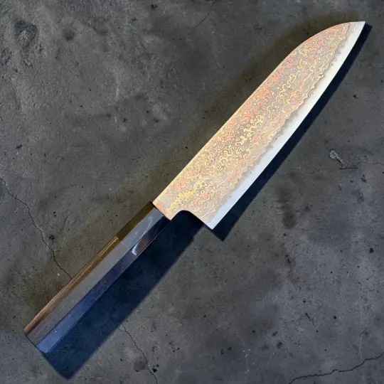 Hatsukokoro Hinotori V-Toku 2 Rainbow Damascus Santoku 180mm