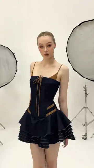 Dark blue suspenders waist slim hot girl sexy cake skirt homecoming dress R4391