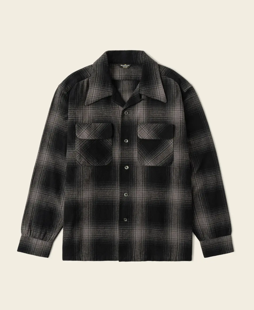 1950s Brushed Cotton Ombre Check Sports Shirt - Black / Gray
