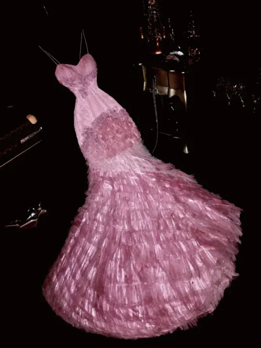 Pink halter-neck fitted bodycon mermaid tiered skirt ball gown R6965