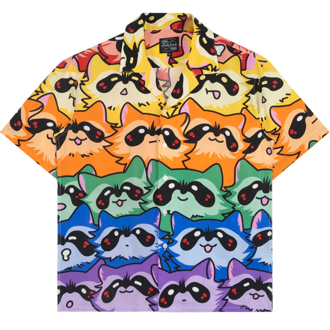 Rainbow Raccoon Button Up