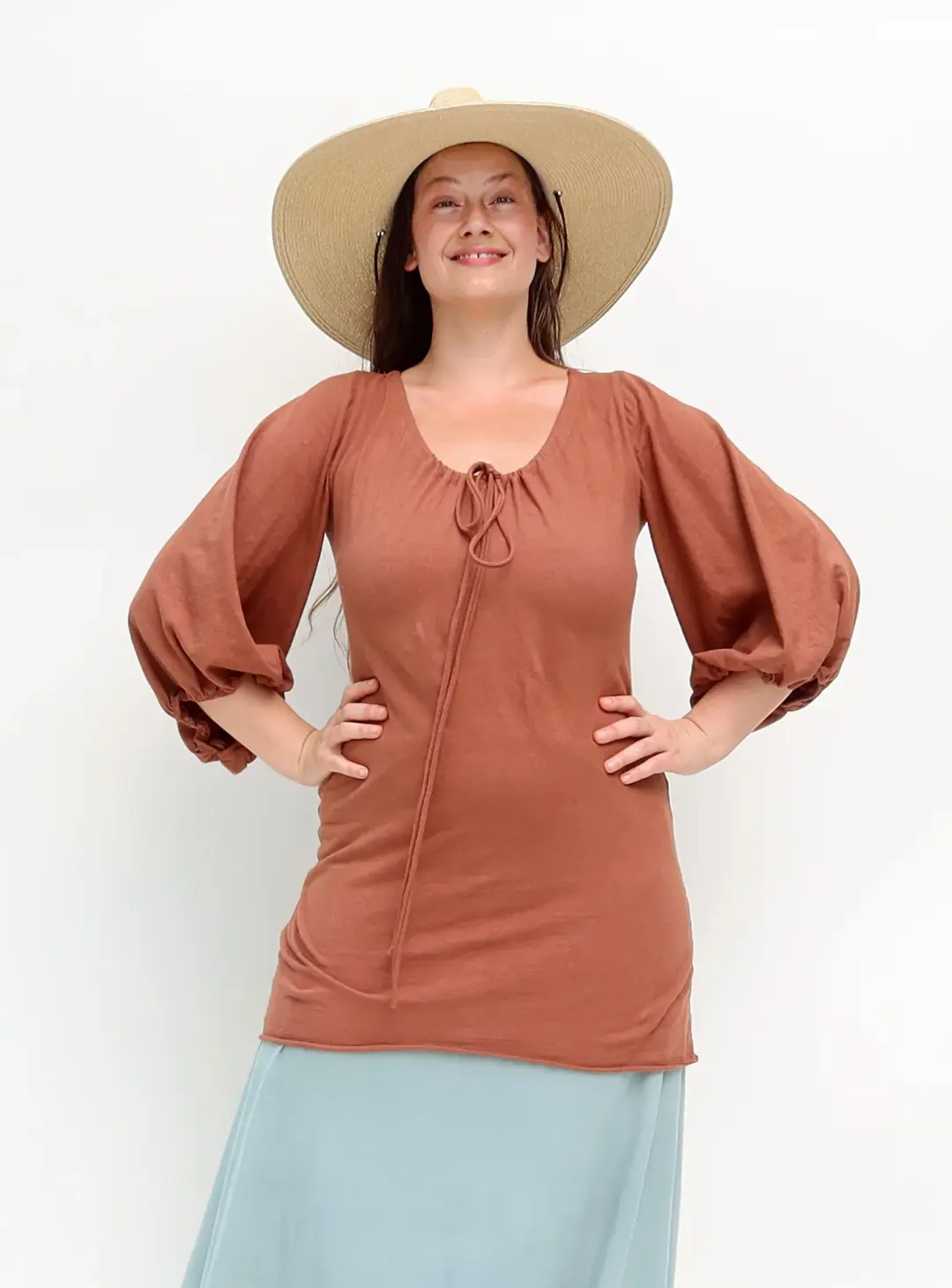 Cottage Sleeve Drawstring Collar Simplicity Tunic