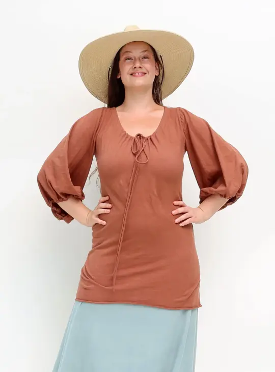 Cottage Sleeve Drawstring Collar Simplicity Tunic