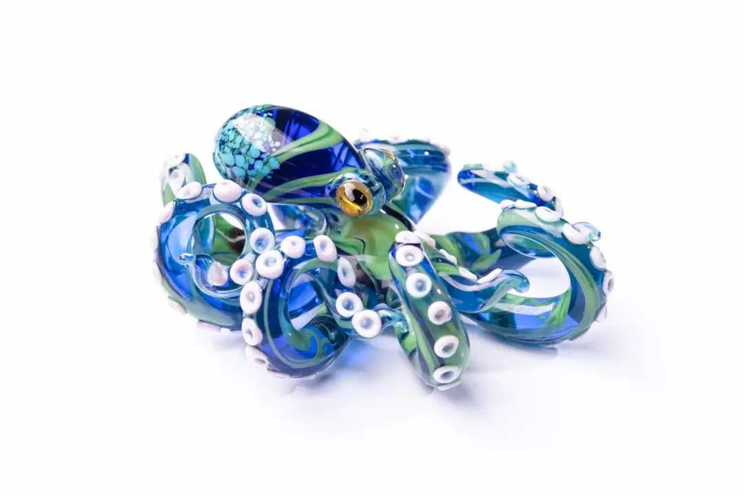The Blue and Green Octopus pendant blown glass octopus necklace