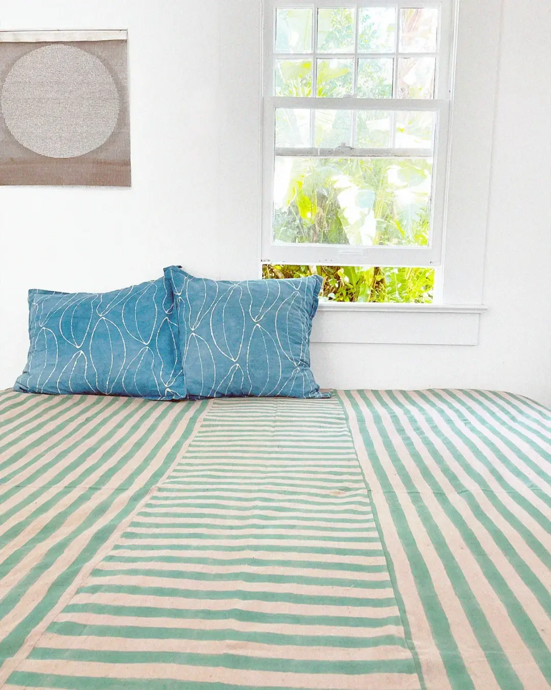 Stripe Coverlet in Seastripe Blockprint: Handwoven Natural Dye Cotton