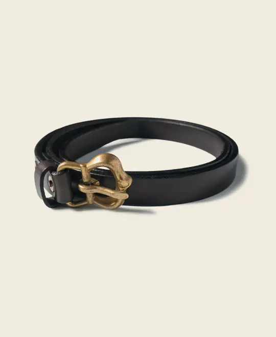 Natural Brass Buckle Full-Grain Cowhide Belt - Brown