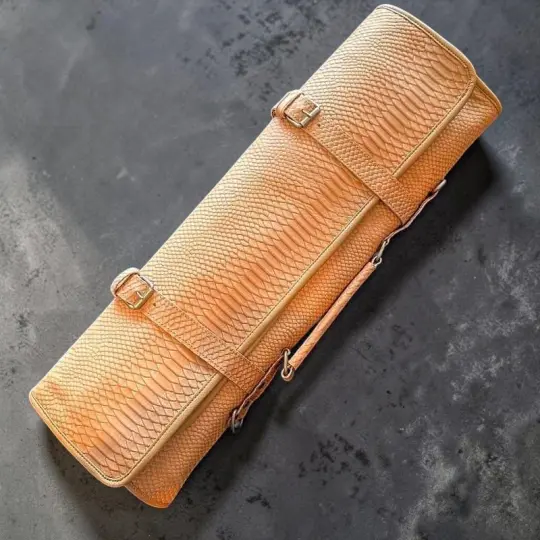 Tokushu Knife Premium Leather Knife Roll - Snake Skin Embossed