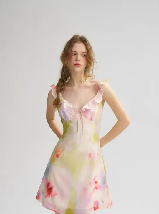 Ruffled suspender dress holiday short skirt French fairy short skirt R2699