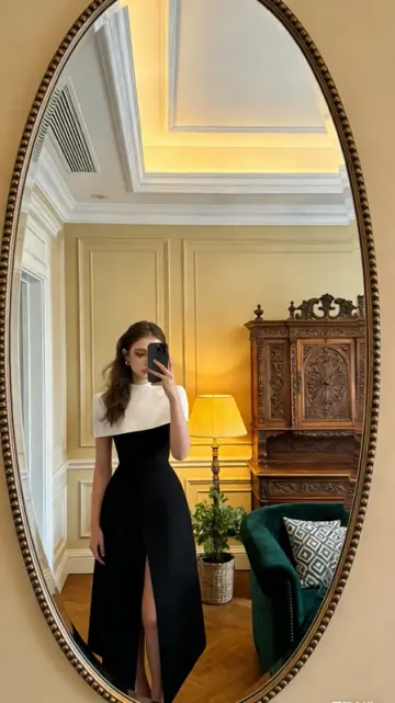 Black and white sophisticated fitted long ball gown R8586