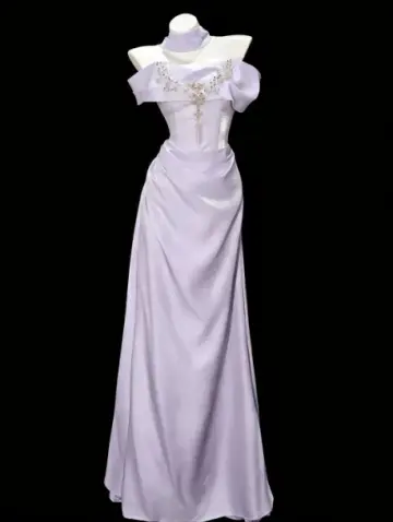Eelgant Lavender Beaded Prom Dress ,A-Line Bateau Corset Maxi Evening Dress RS894