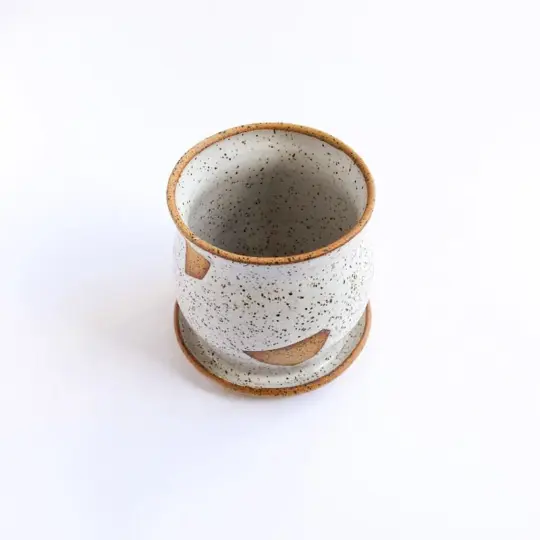 Medium Planter White Speckled Geo
