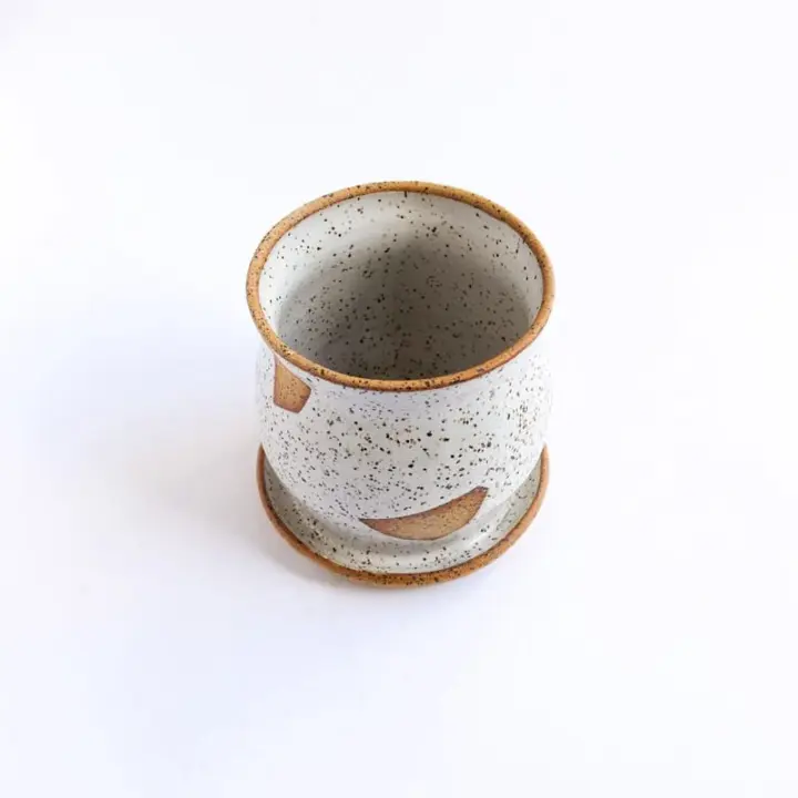 Medium Planter White Speckled Geo