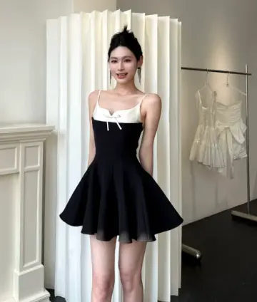 Sweet Black A-Line Spaghetti Straps Spliced Bodycon Mini Evening Dress Homecoming Dress RS326
