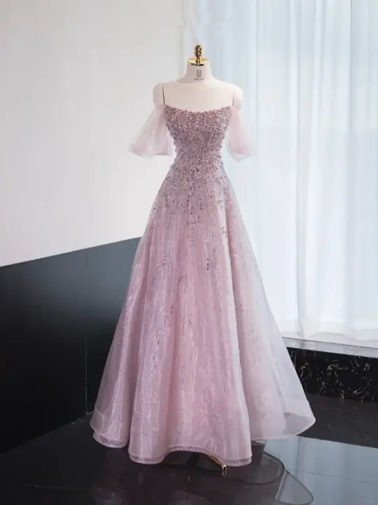 Light purple halter-neck fitted A-line long ball gown/bridal dress R8972
