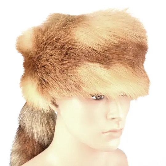 Red Fox Fur Trapper Hat with Tail