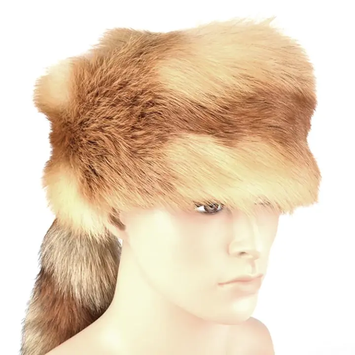 Red Fox Fur Trapper Hat with Tail
