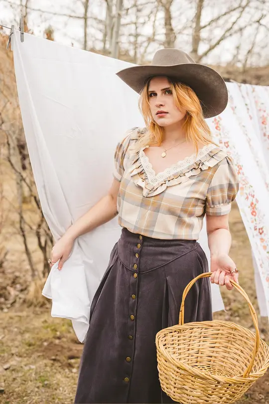 Darling Blouse in Peony Plaid-3X Avalilable!