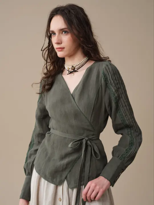 Marguerite | Soft Linen Wrap Blouse
