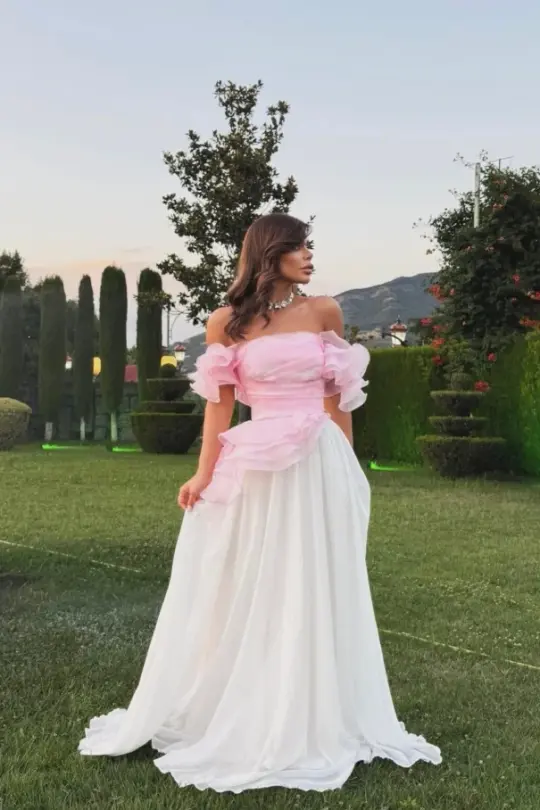 Elegant Splicing A-Line Bateau Chiffon Maxi Prom Dress Party Dress RS598