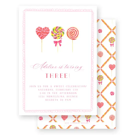 Watercolor Lollipop Sweets Birthday Party Invitation