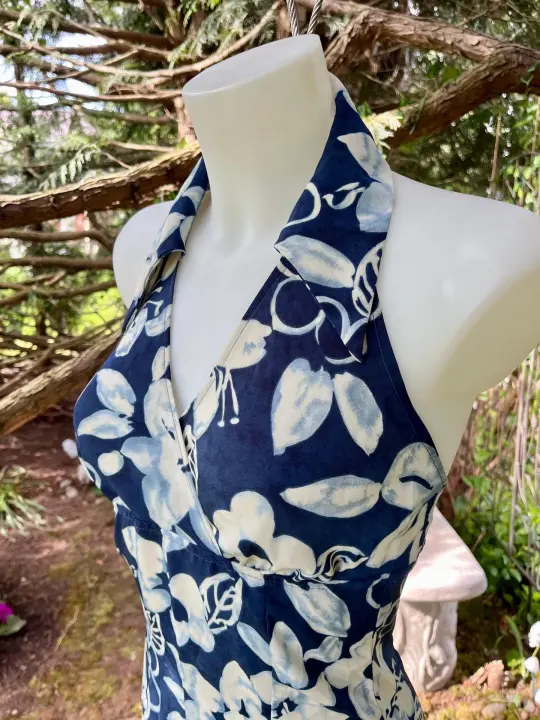 Vintage Navy & Ivory Floral Halter Romper – Island Dreamscape Edition