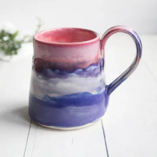 Gorgeous Red, Orange and Pink, Purple and White Glazed Pottery Mug, Handmade in USA