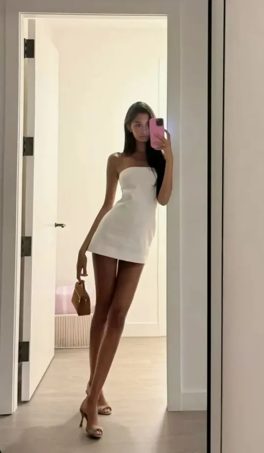 White simple tube top waist slim fit A-line short skirt homecoming dress R3968