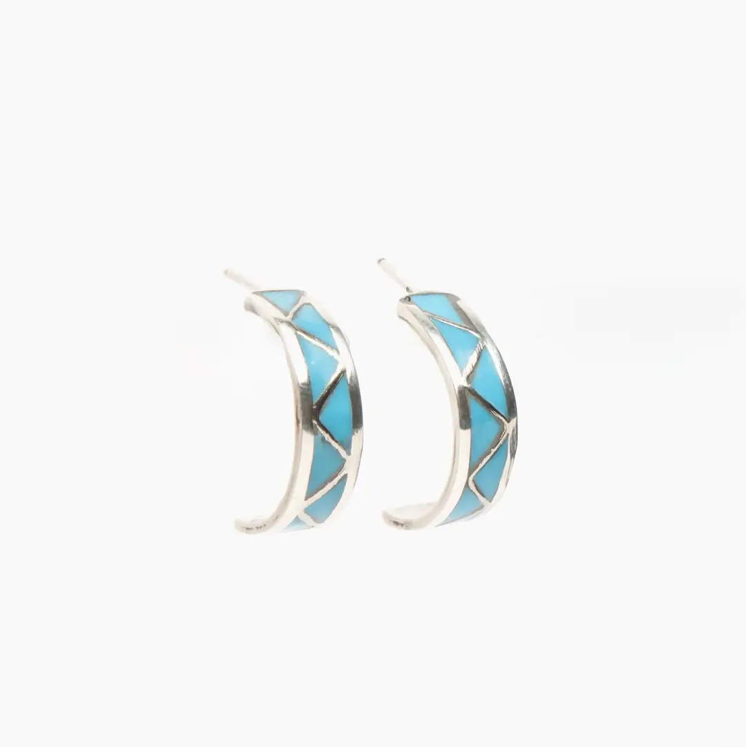 Turquoise Triangle Inlay Half Hoop Earrings