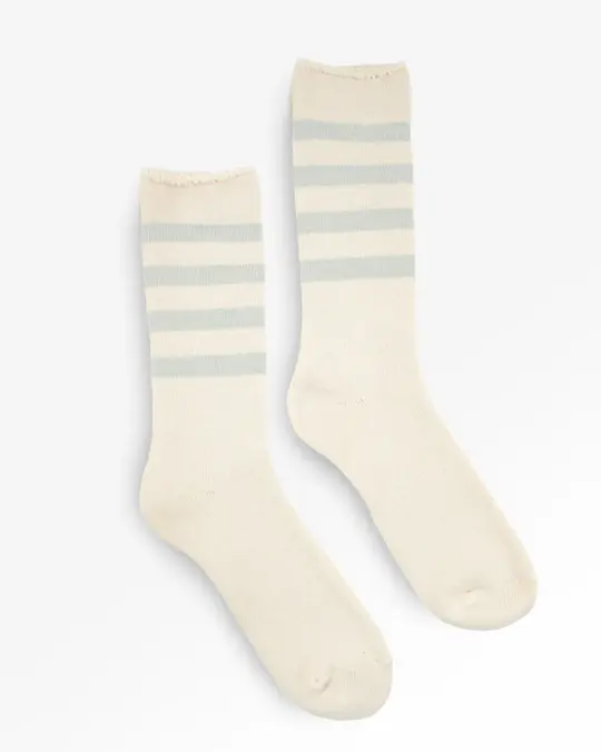 Decka Showatabé Organic Striped Pile Socks - Ecru x Blue
